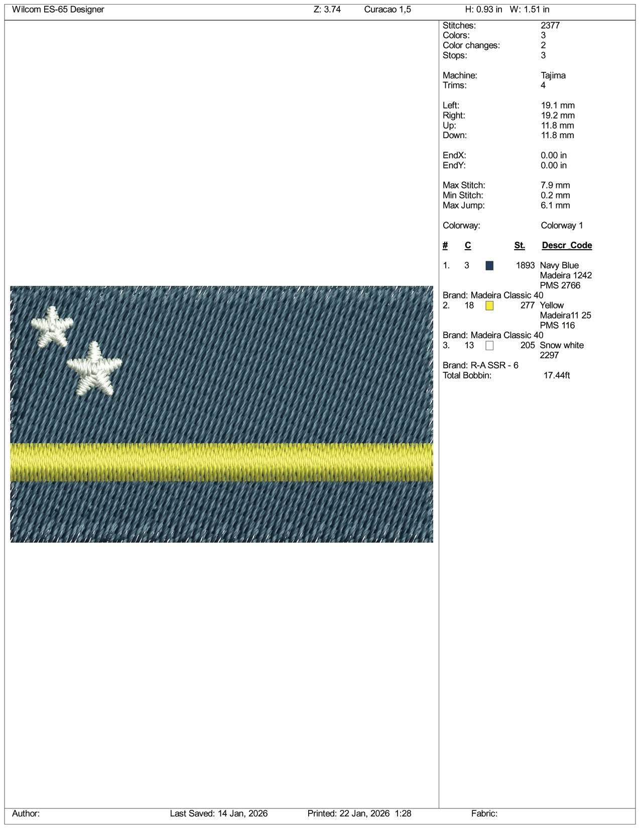 Curacao Flag Embroidery Design Files - 3 Size's
