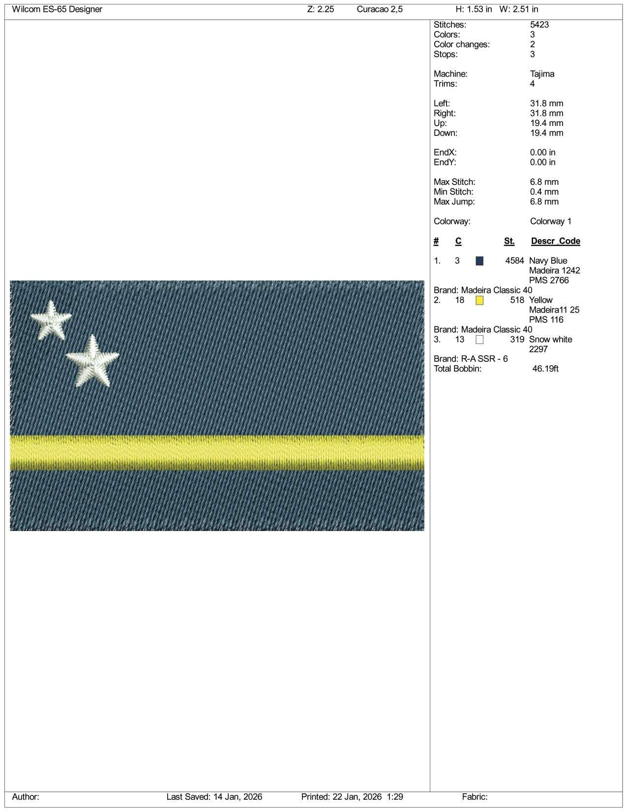 Curacao Flag Embroidery Design Files - 3 Size's