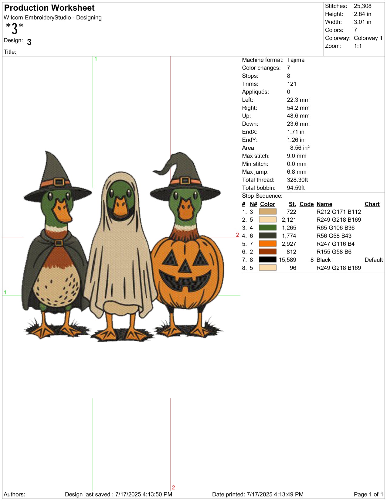 Spooky Duck Embroidery Design Files - 7 Size's