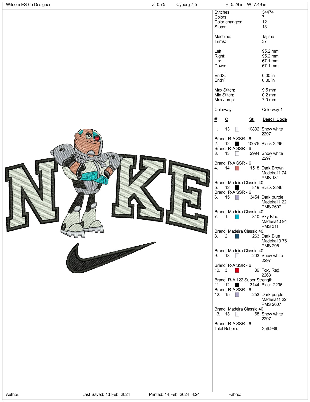 Nike Cyborg Embroidery Design Files - 3 Size's