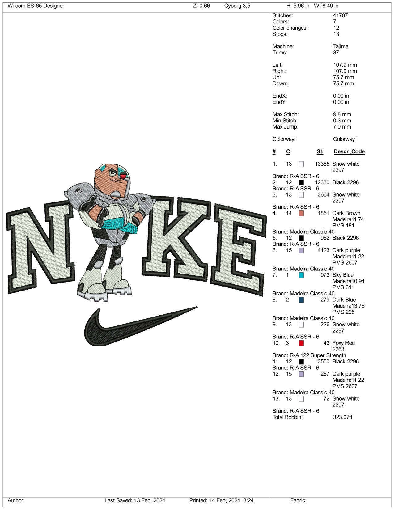 Nike Cyborg Embroidery Design Files - 3 Size's