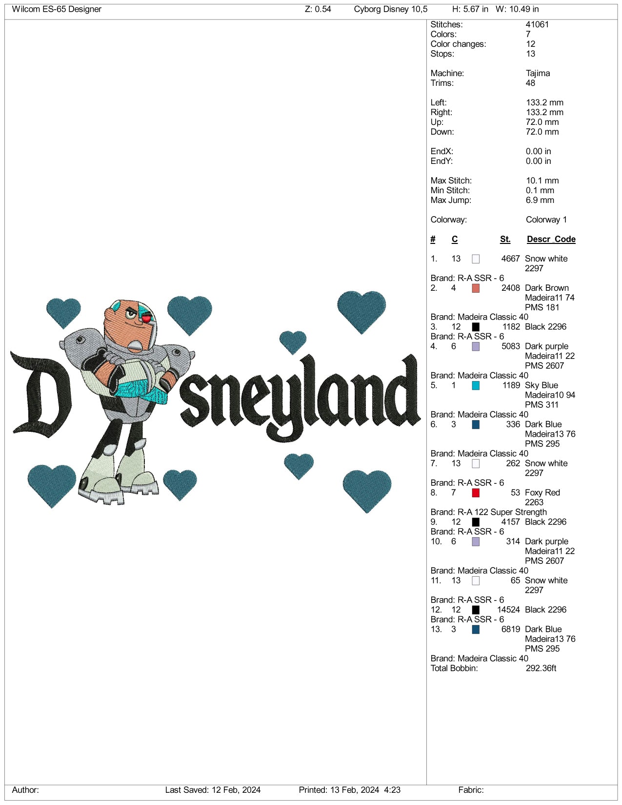 Cyborg Disneyland Embroidery Design Files - 3 Size's