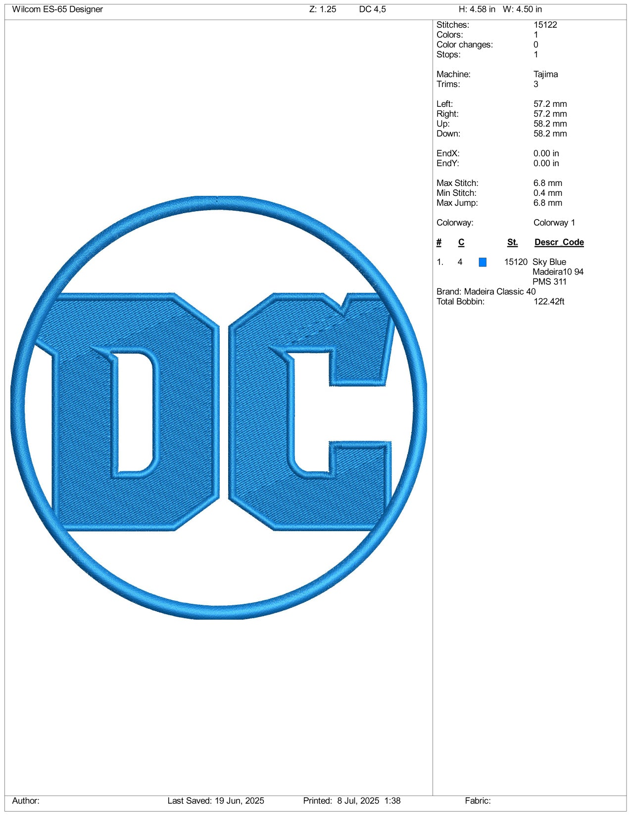 DC Logo Embroidery Design Files - 3 Size's
