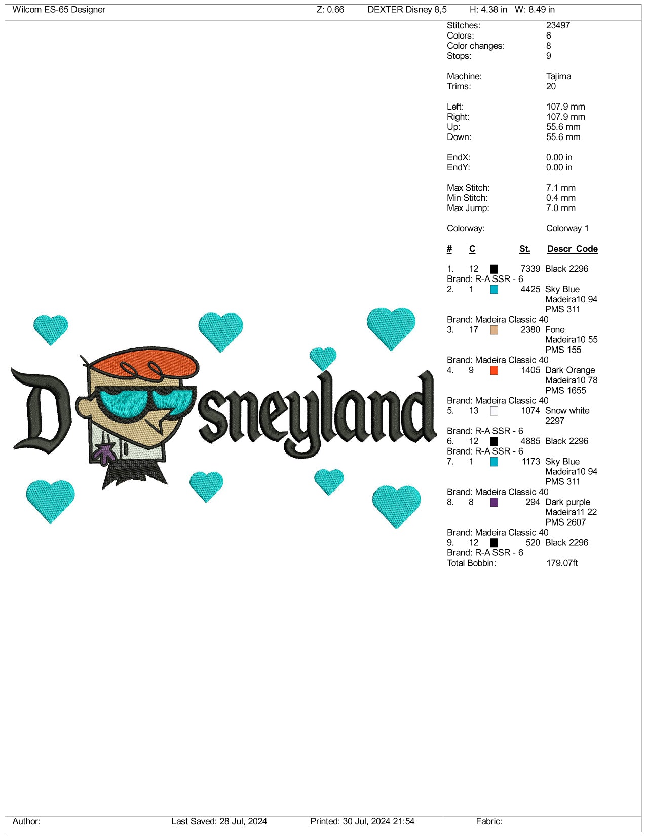 Dexter Disneyland Embroidery Design Files - 3 Size's