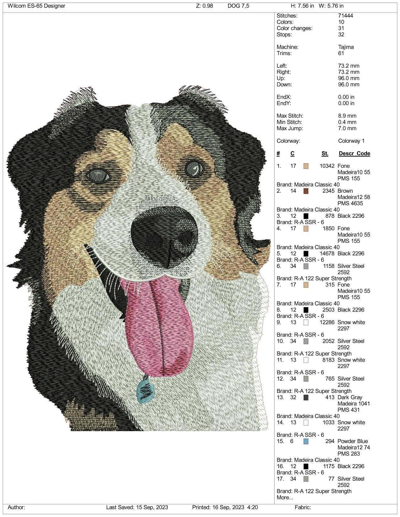 Australian Shepherd Dog Embroidery Design Files - 3 Size's