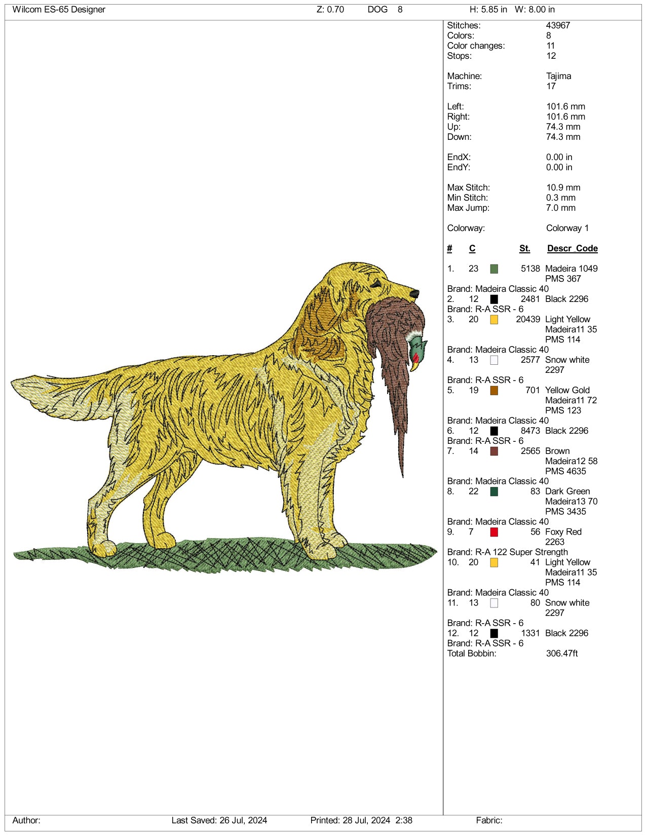 Dog v5 Embroidery Design Files - 3 Size's