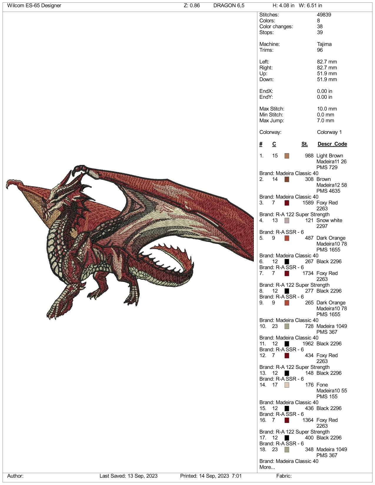 Ancient Red Dragon Embroidery Design Files - 3 Size's