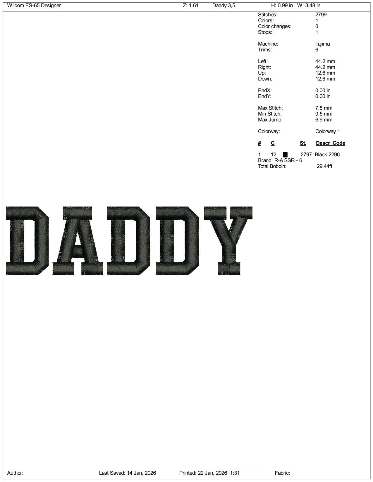 Daddy Embroidery Design Files - 3 Size's