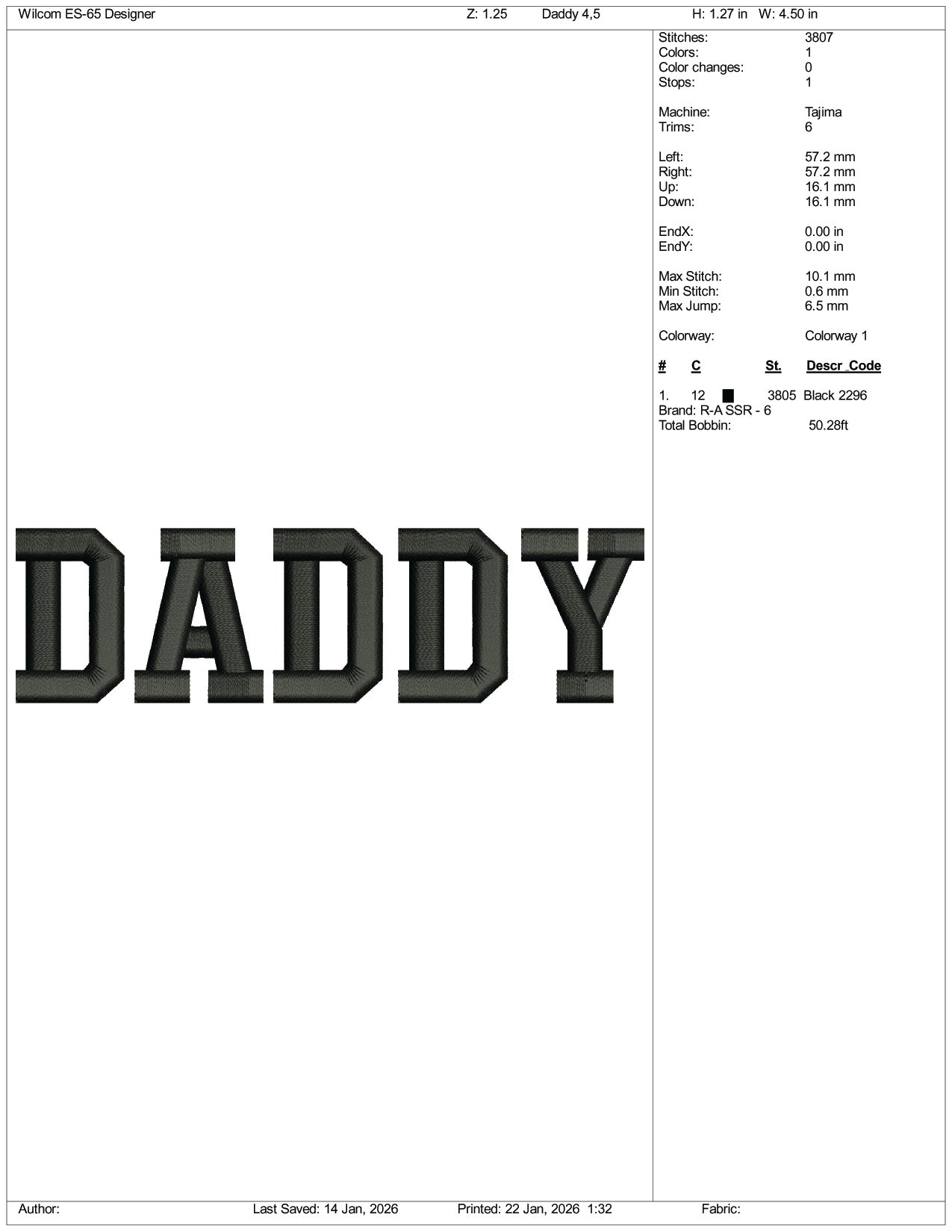 Daddy Embroidery Design Files - 3 Size's