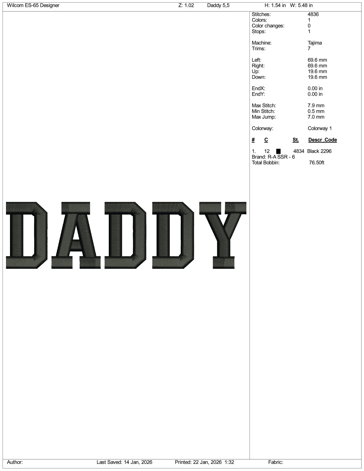 Daddy Embroidery Design Files - 3 Size's