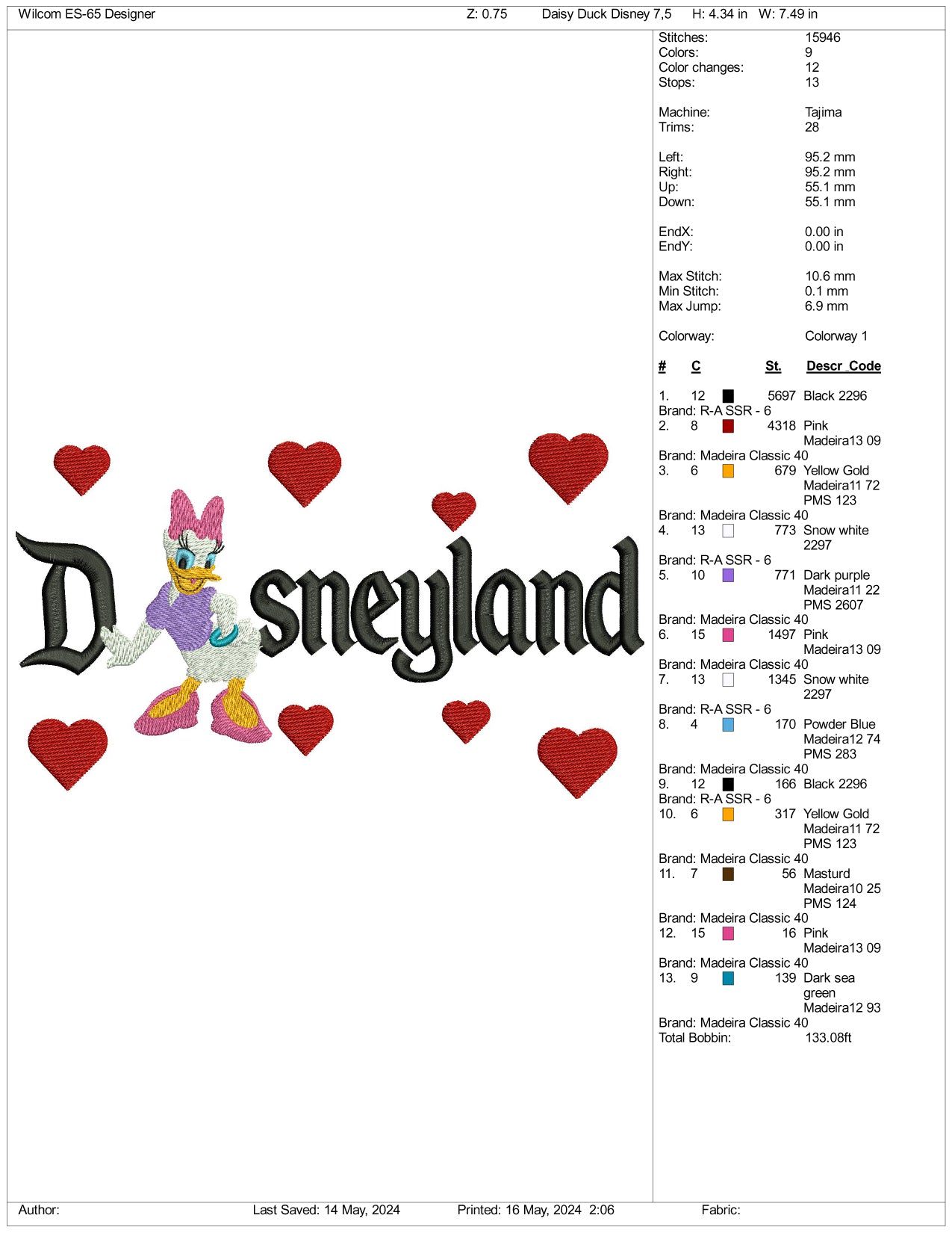 Daisy Duck Full Embroidery Embroidery Design Files - 3 Sizes