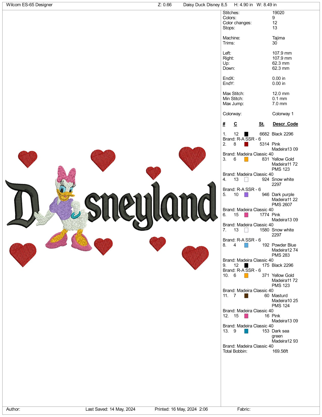 Daisy Duck Full Embroidery Embroidery Design Files - 3 Sizes