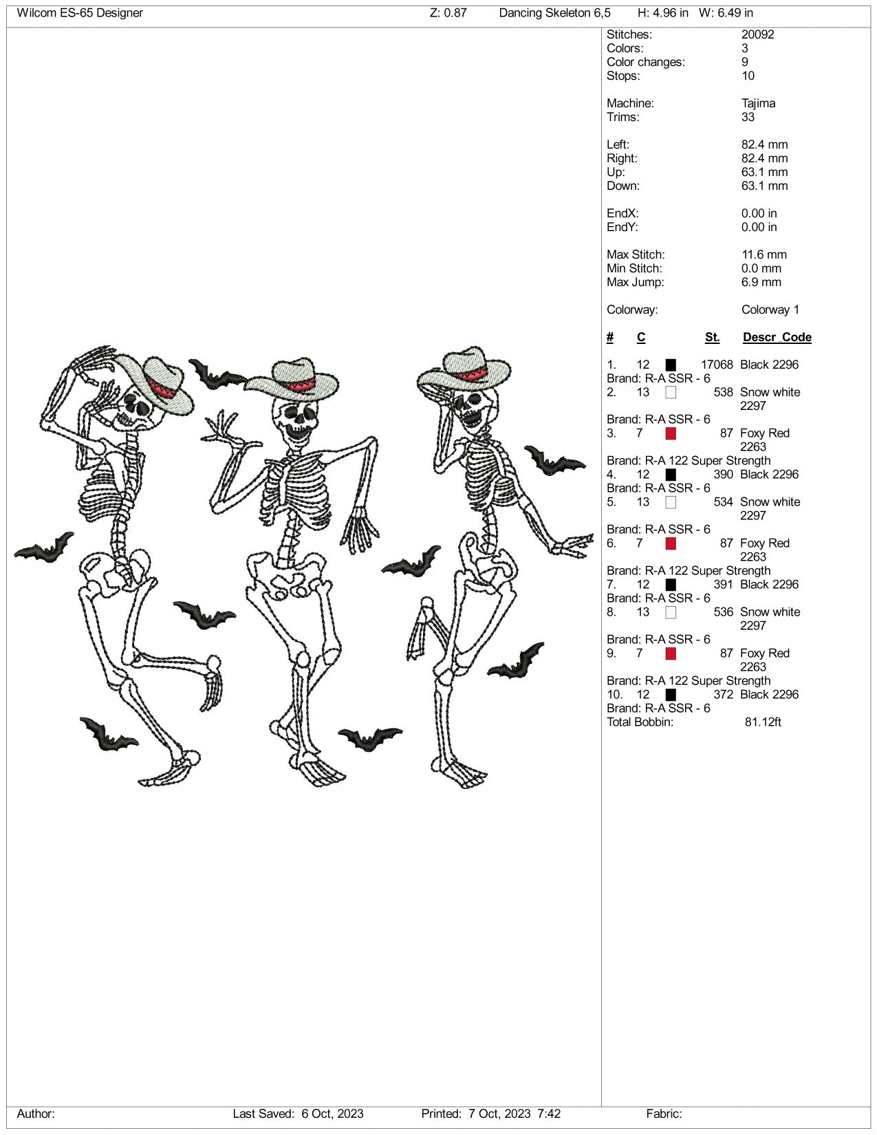 3 Dancing Skeletons v3 Embroidery Design Files - 4 Size's