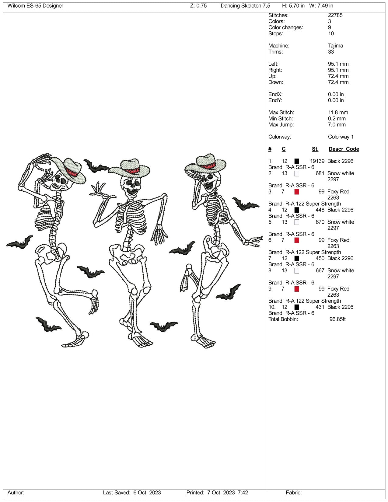 3 Dancing Skeletons v3 Embroidery Design Files - 4 Size's