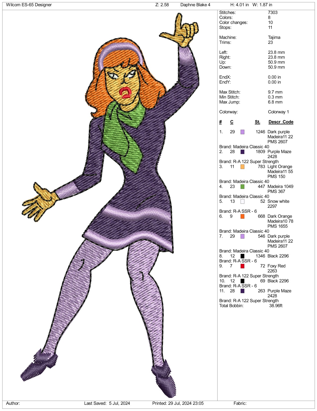 Scared Daphne Blake Embroidery Design Files - 3 Size's