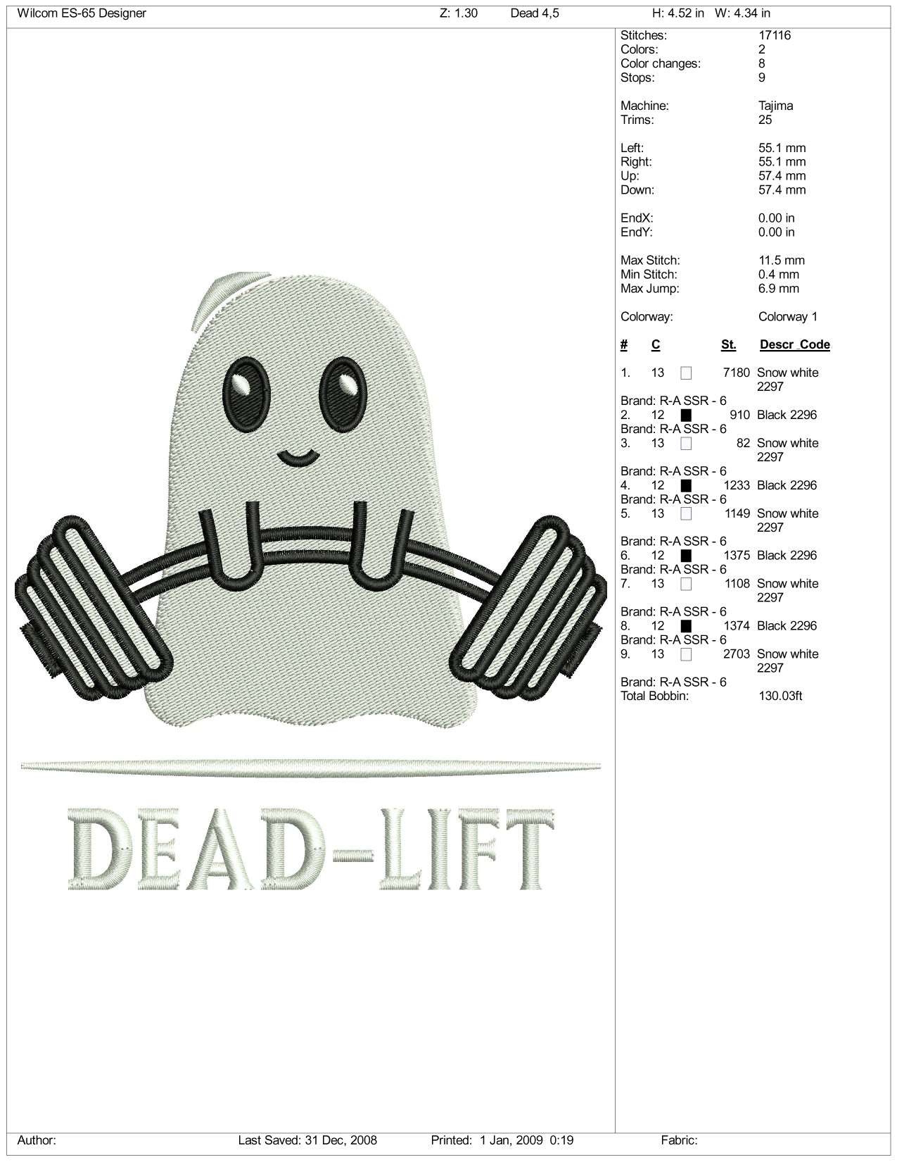 Ghost v2 Embroidery Design Files - 3 Size's