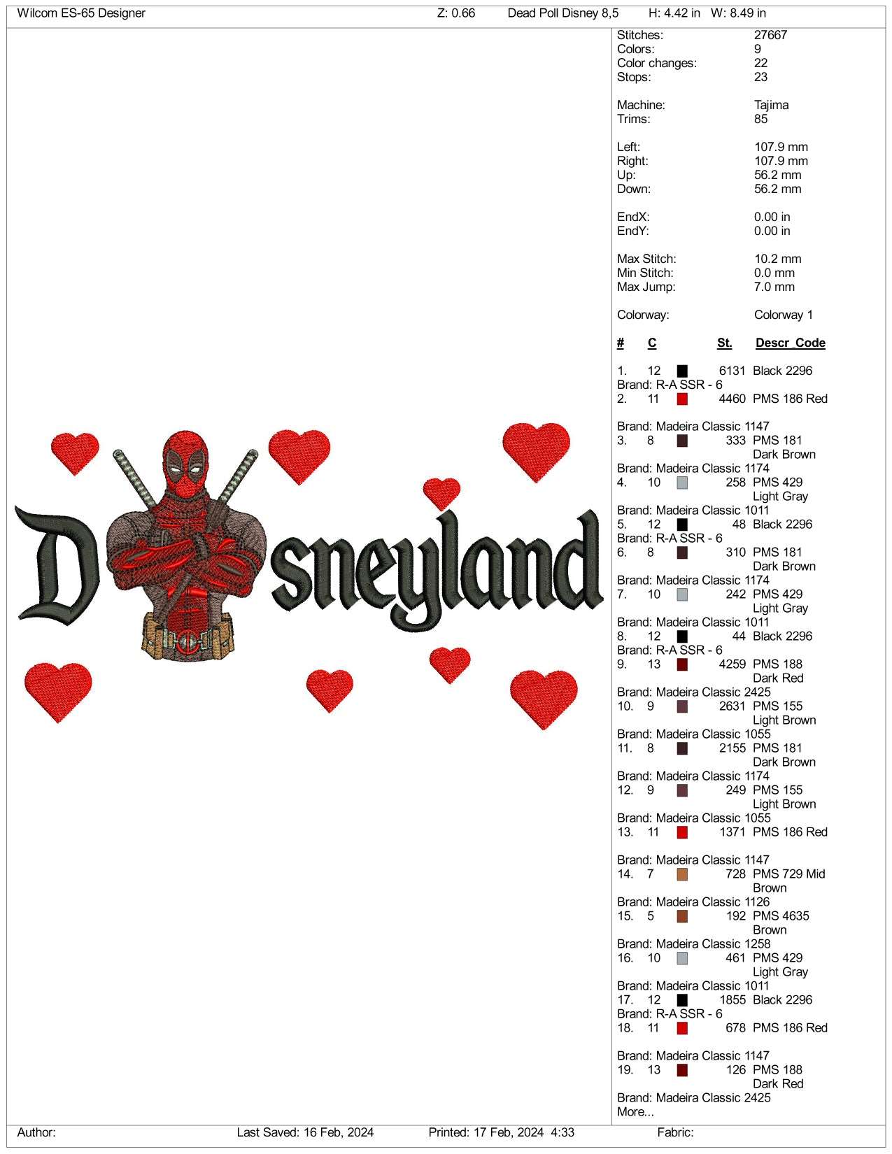 Deadpool Half Disneyland Embroidery Design Files - 3 Size's