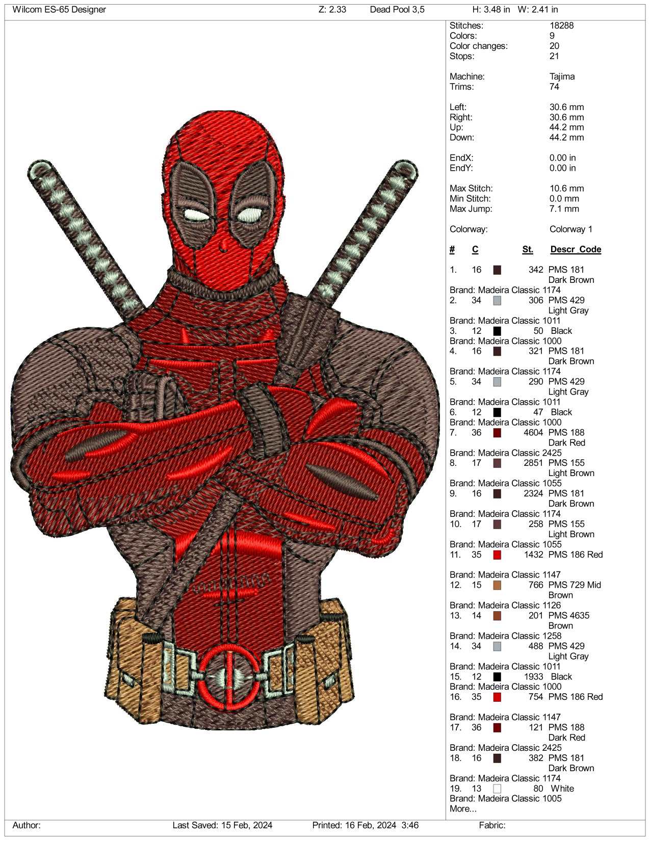 Deadpool Half Embroidery Design Files - 3 Size's