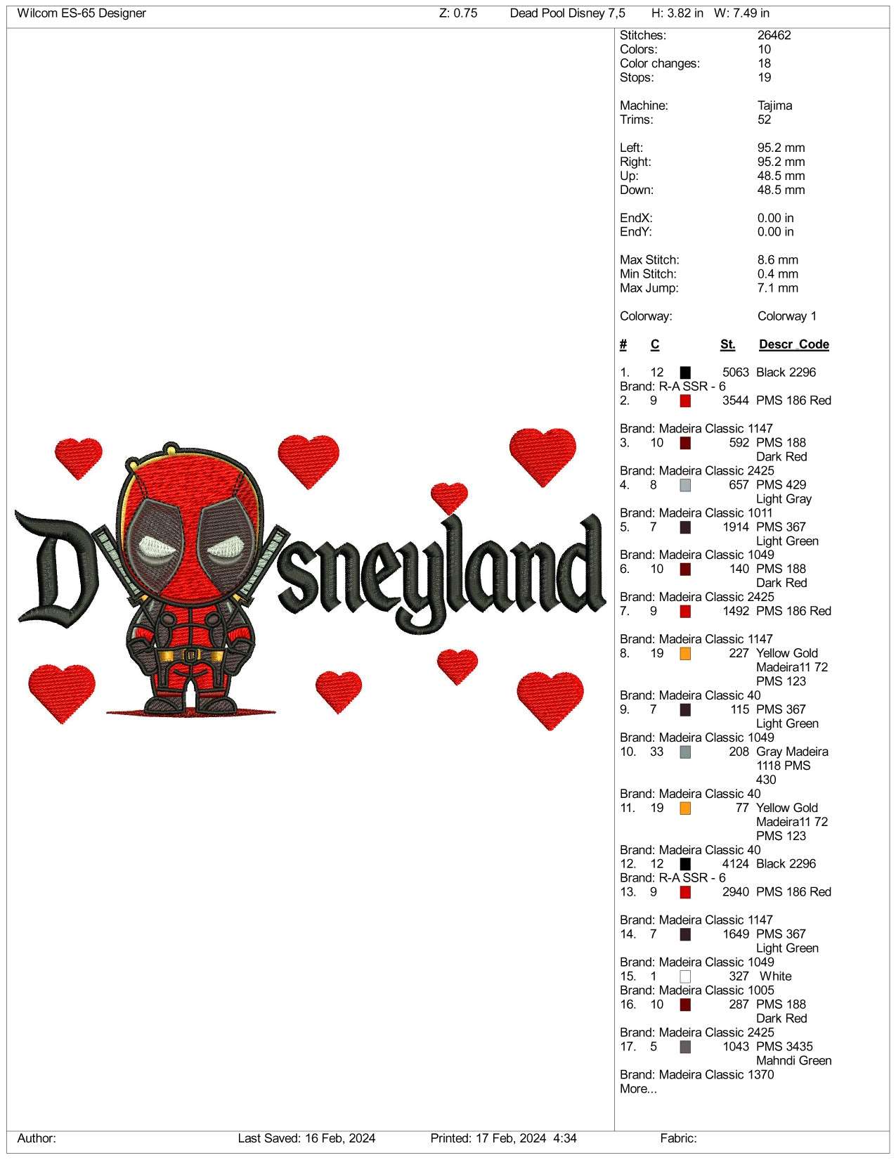 Chibi Deadpool Disneyland Embroidery Design Files - 3 Size's