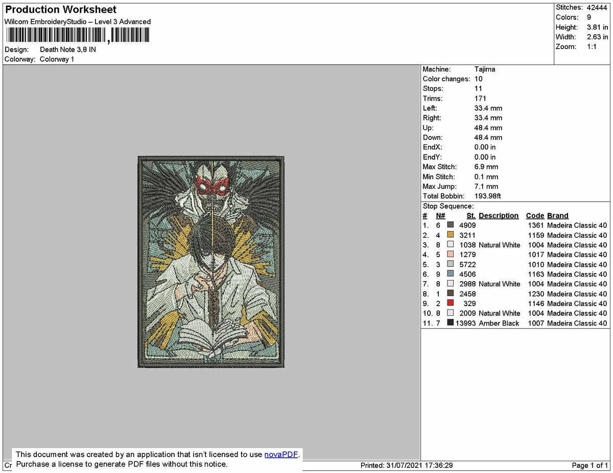 Death Note Template Design Death Note v2 Embroidery Design Files - 4 Size's – Online Embroidery ...