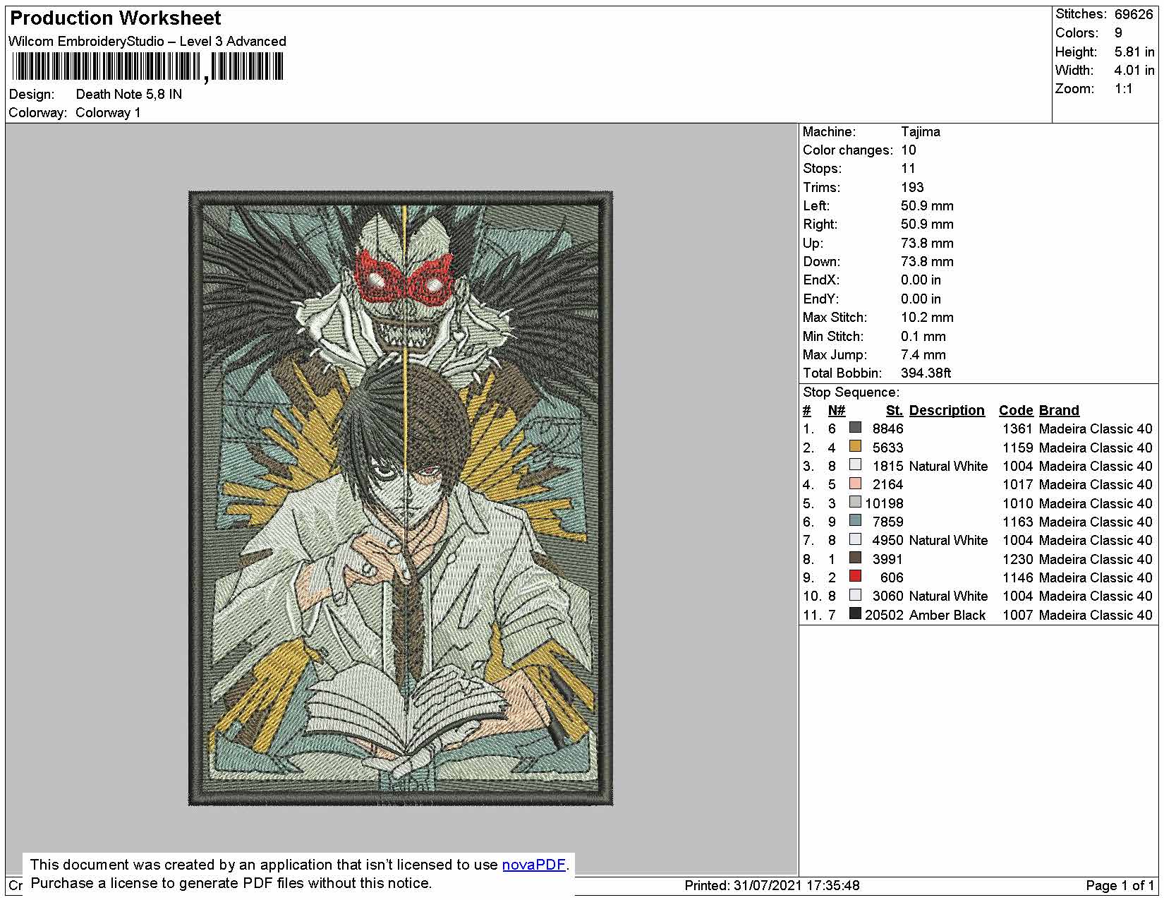 Death Note v2 Embroidery Design Files - 4 Size's – Online Embroidery ...