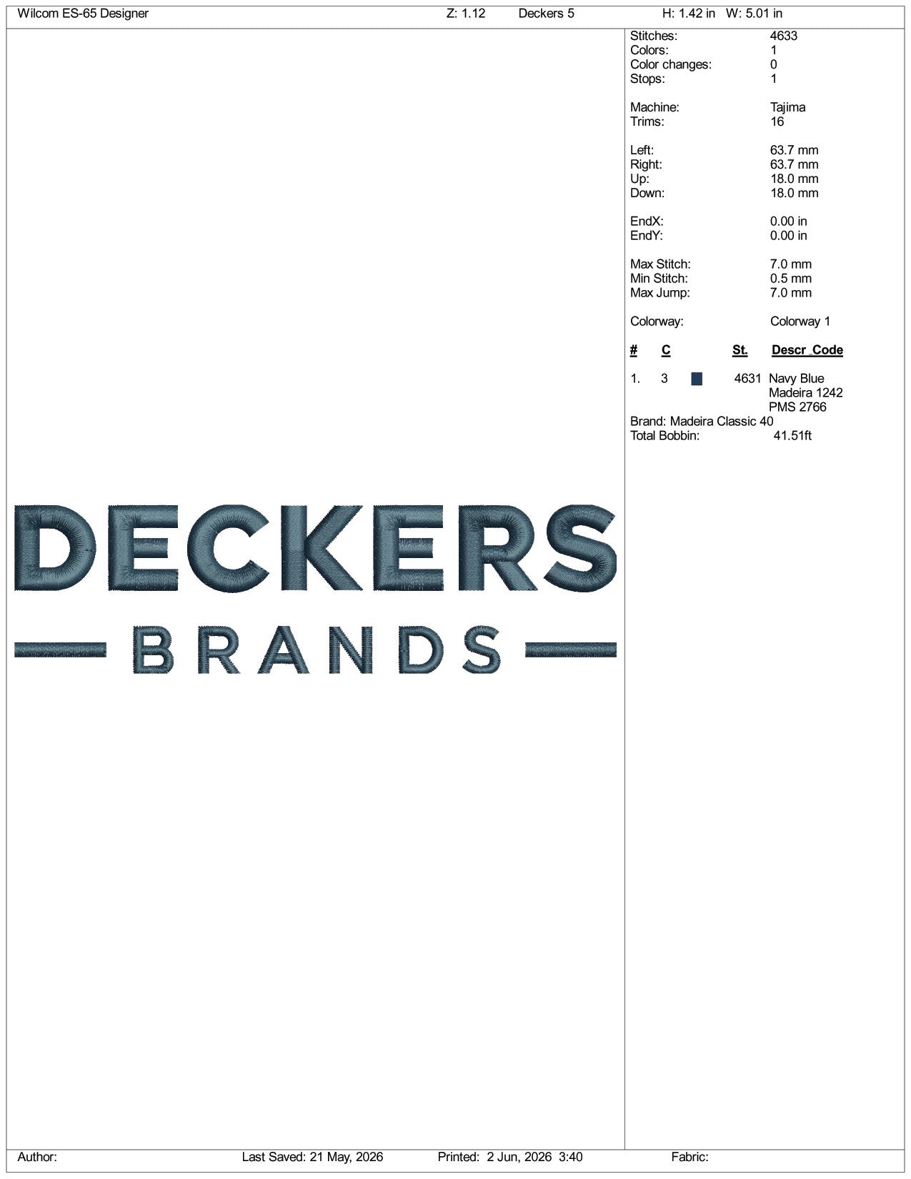 Deckers Brands Logo Embroidery Design Files - 3 Size's