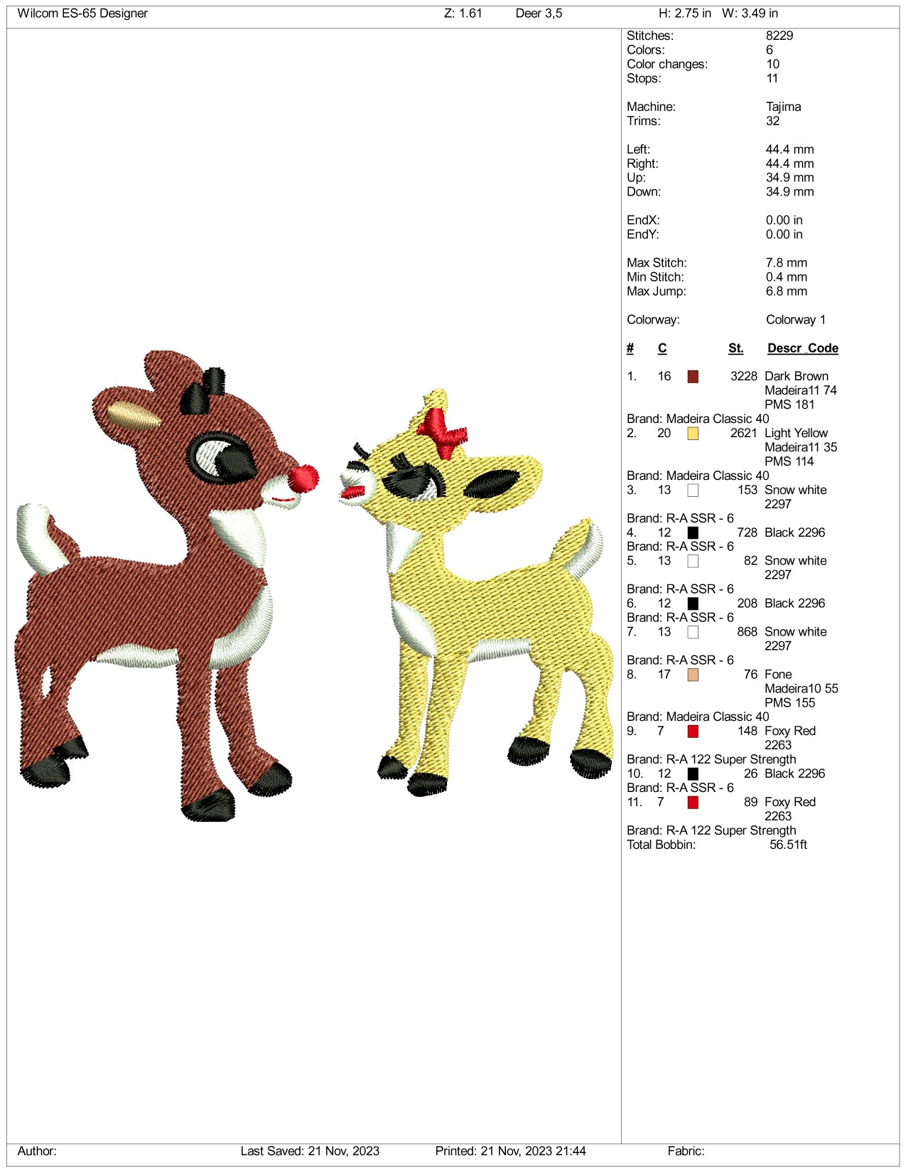 Christmas Deer Embroidery Design Files - 3 Size's