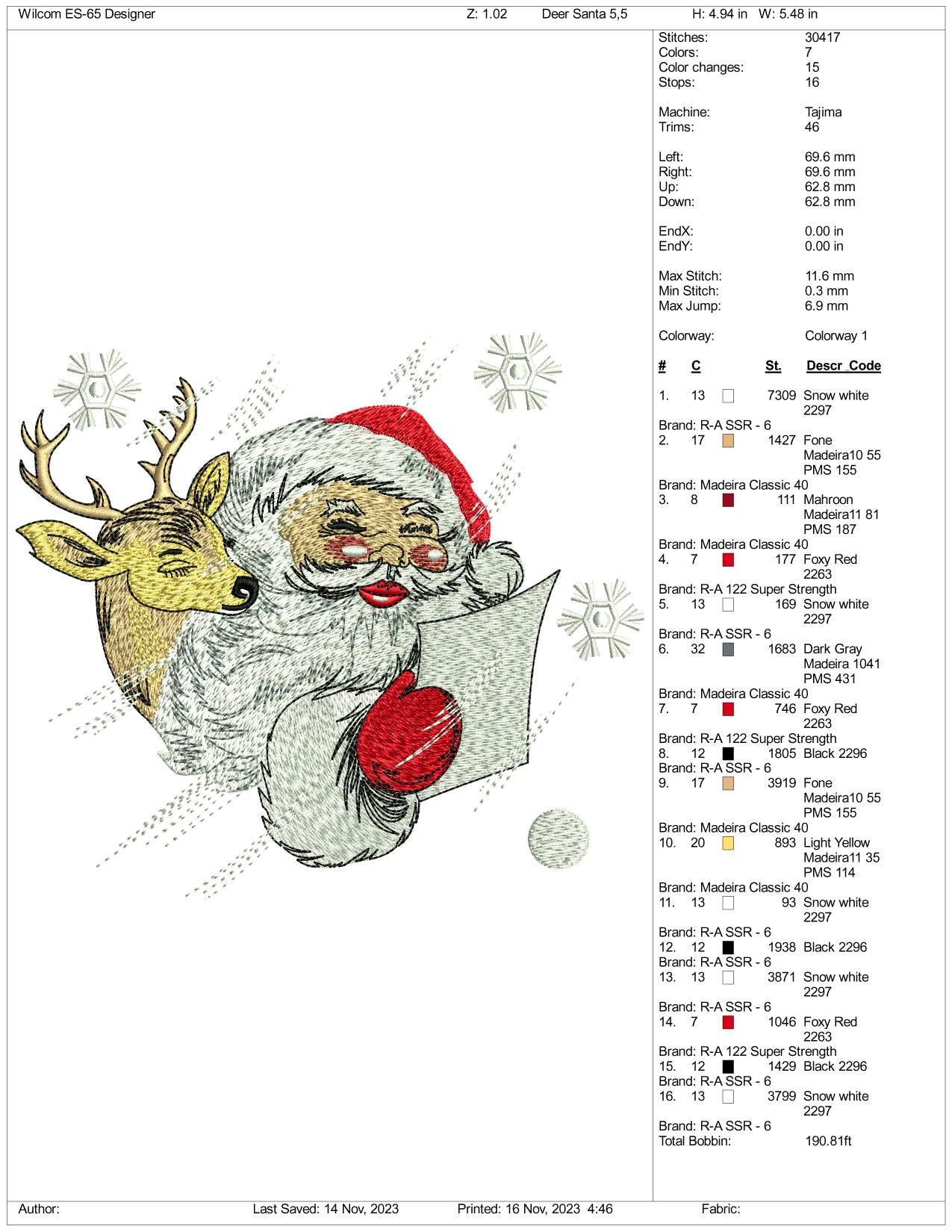 Deer With Santa Embroidery Design Files - 3 Size's