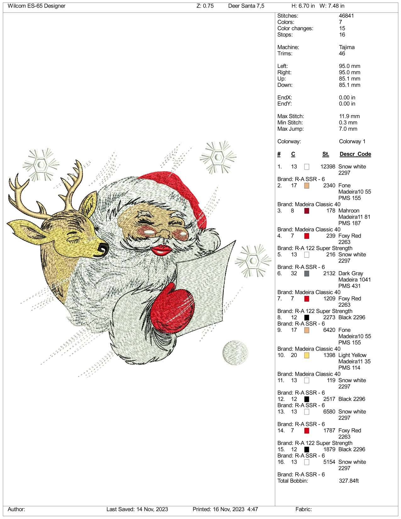 Deer With Santa Embroidery Design Files - 3 Size's