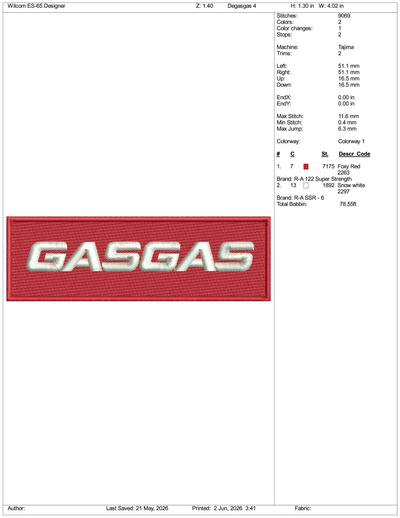 GasGas Logo Embroidery Design Files - 3 Size's