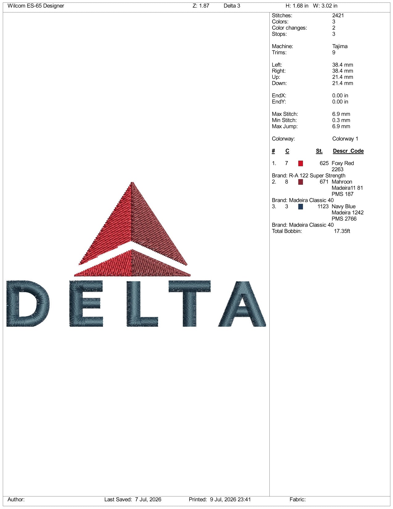 Delta Logo Embroidery Design Files - 3 Size's
