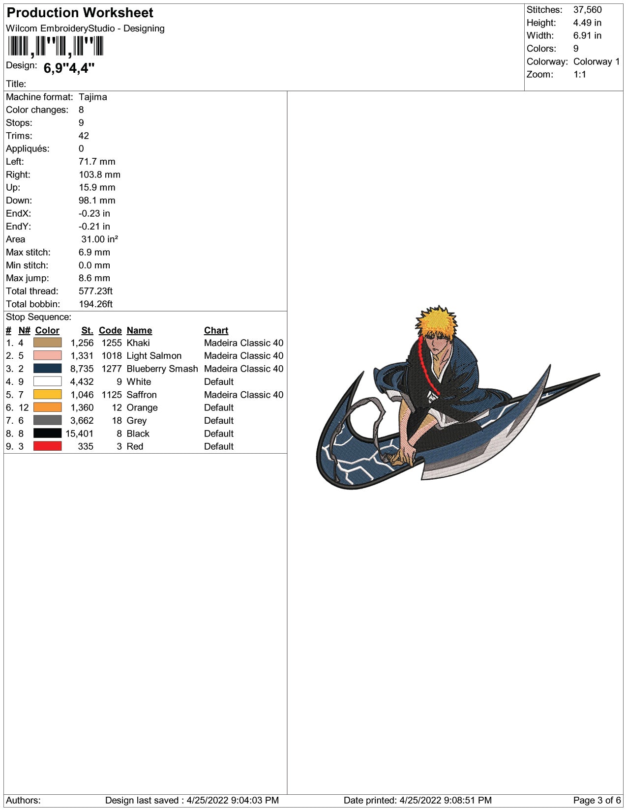 Ichigo Kurosaki Swoosh Embroidery Design Files - 4 Size's