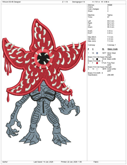 The Demogorgon Stranger Things Embroidery Design Files - 5 Size's