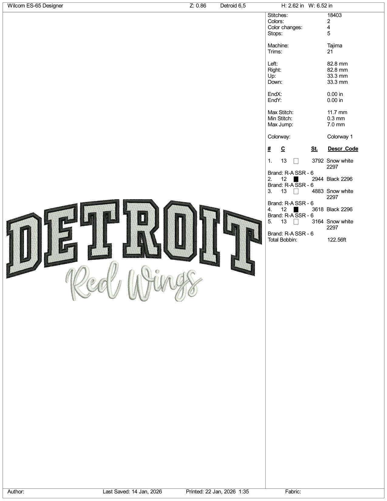 Detroit Red Wings Embroidery Design Files - 4 Size's
