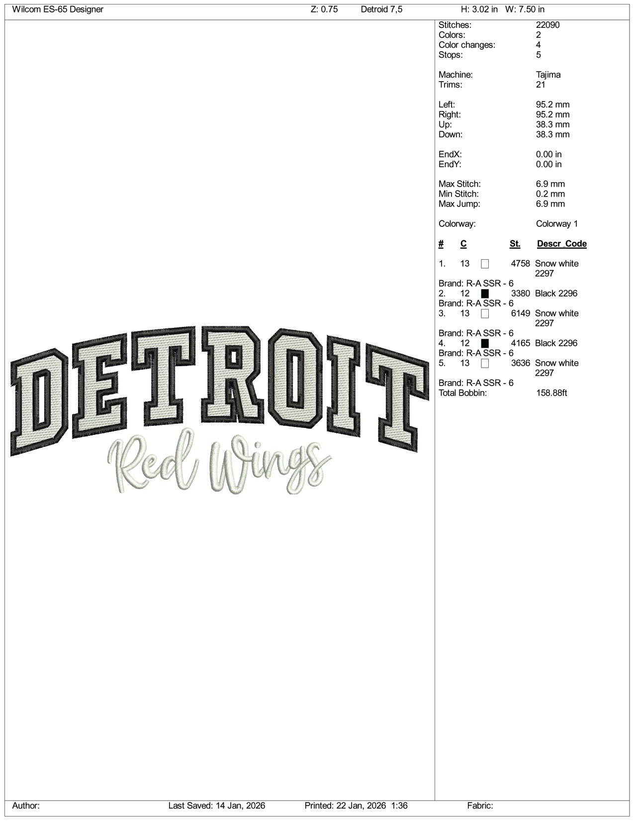 Detroit Red Wings Embroidery Design Files - 4 Size's