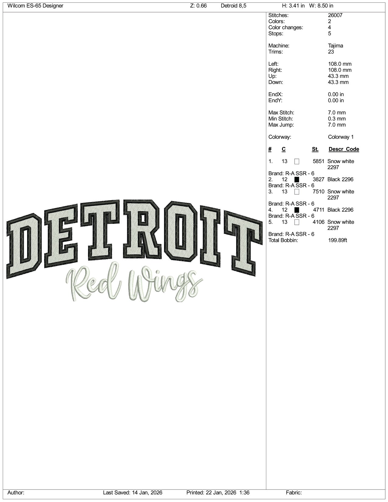 Detroit Red Wings Embroidery Design Files - 4 Size's