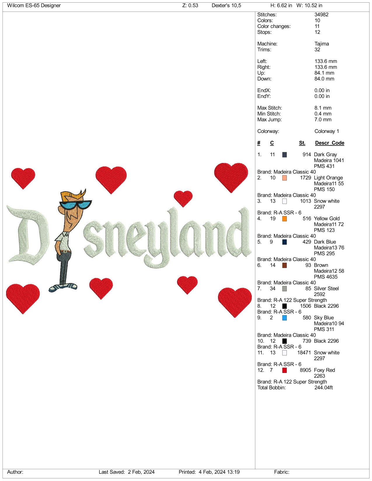 Dexter Dad Disneyland Embroidery Design Files - 3 Size's