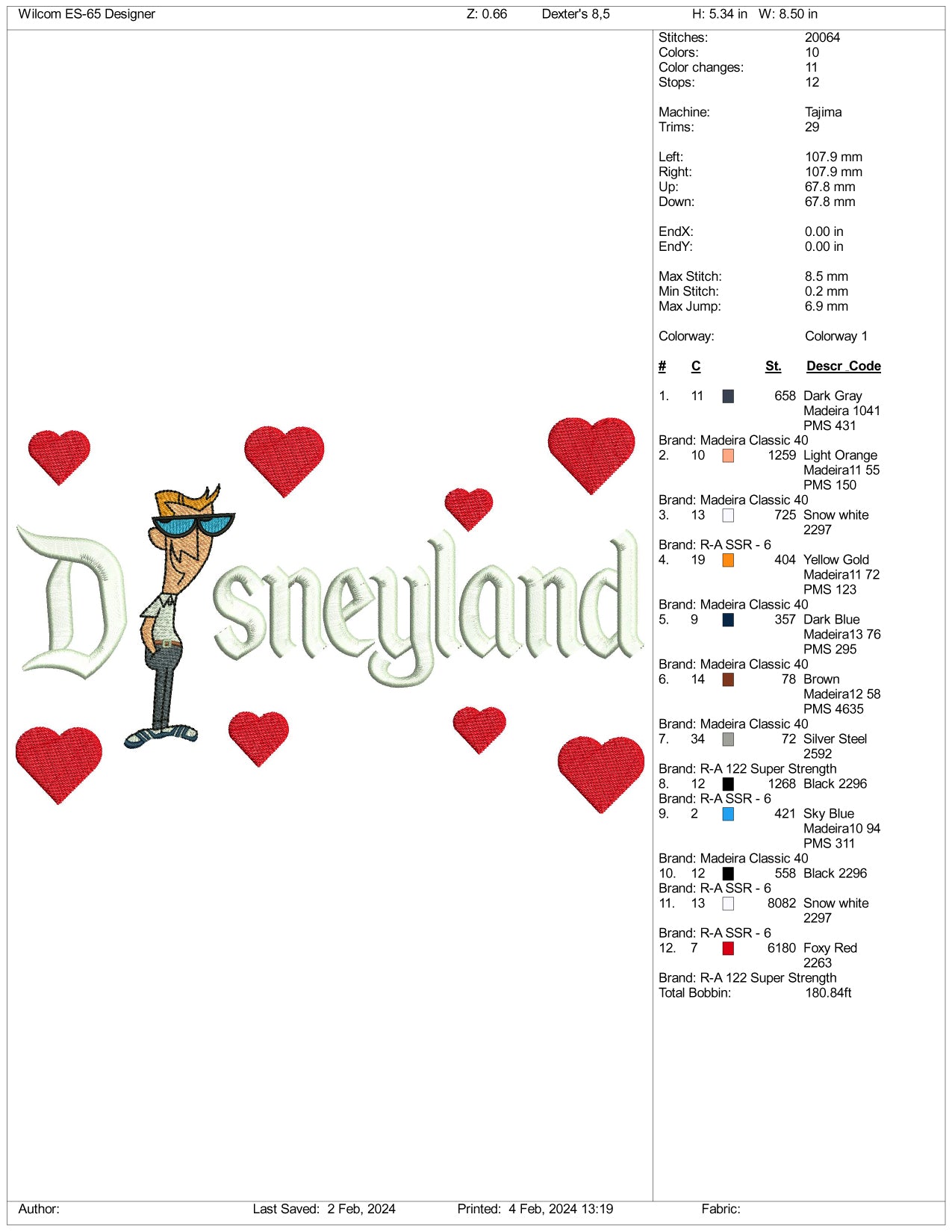 Dexter Dad Disneyland Embroidery Design Files - 3 Size's