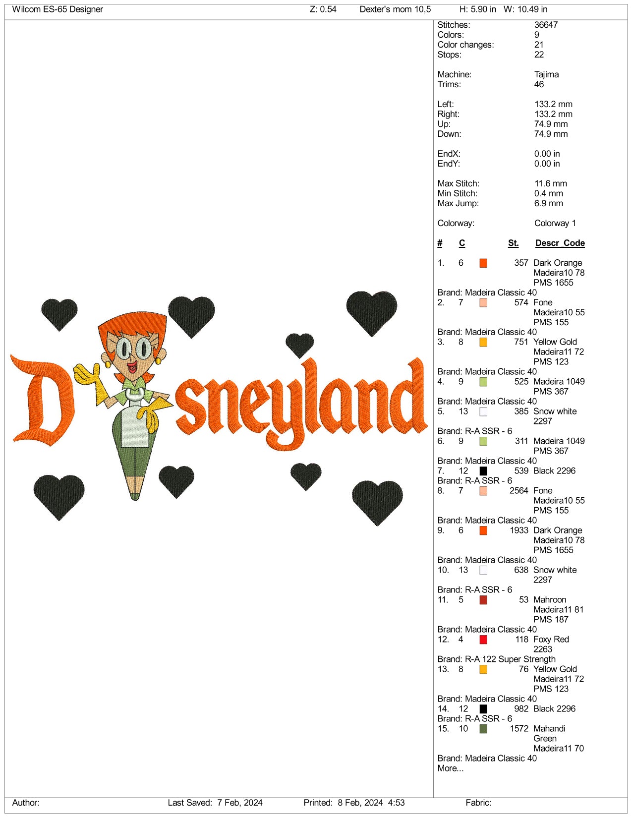 Dexter's Mum Disneyland Embroidery Design Files - 3 Size's