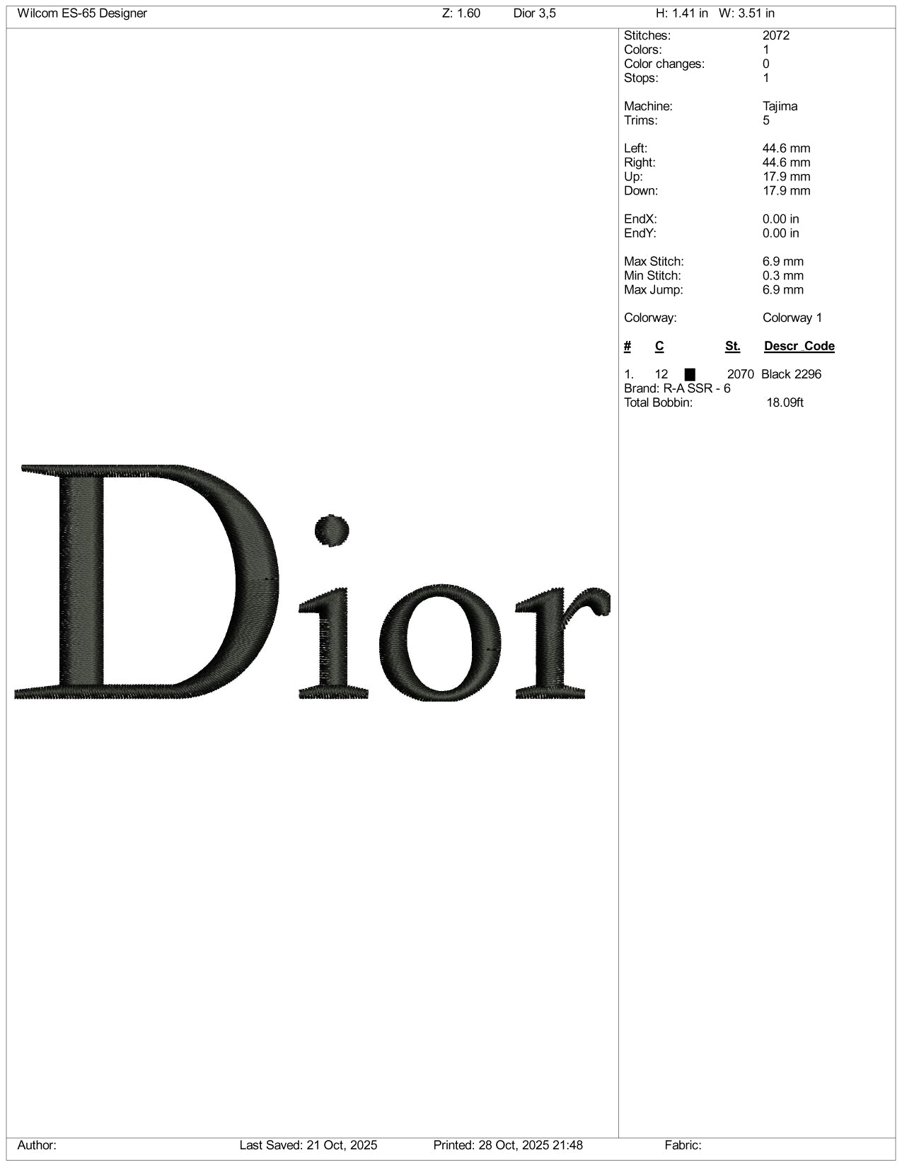 Dior Logo Embroidery Design Files - 3 Size's