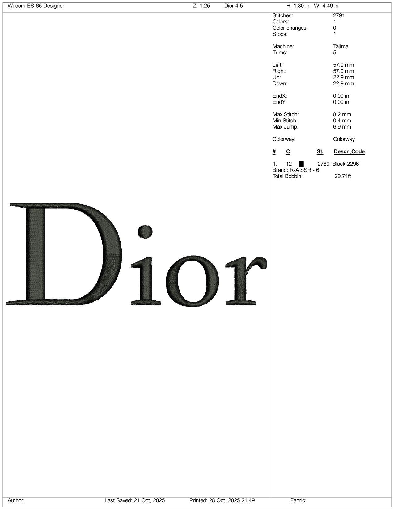 Dior Logo Embroidery Design Files - 3 Size's