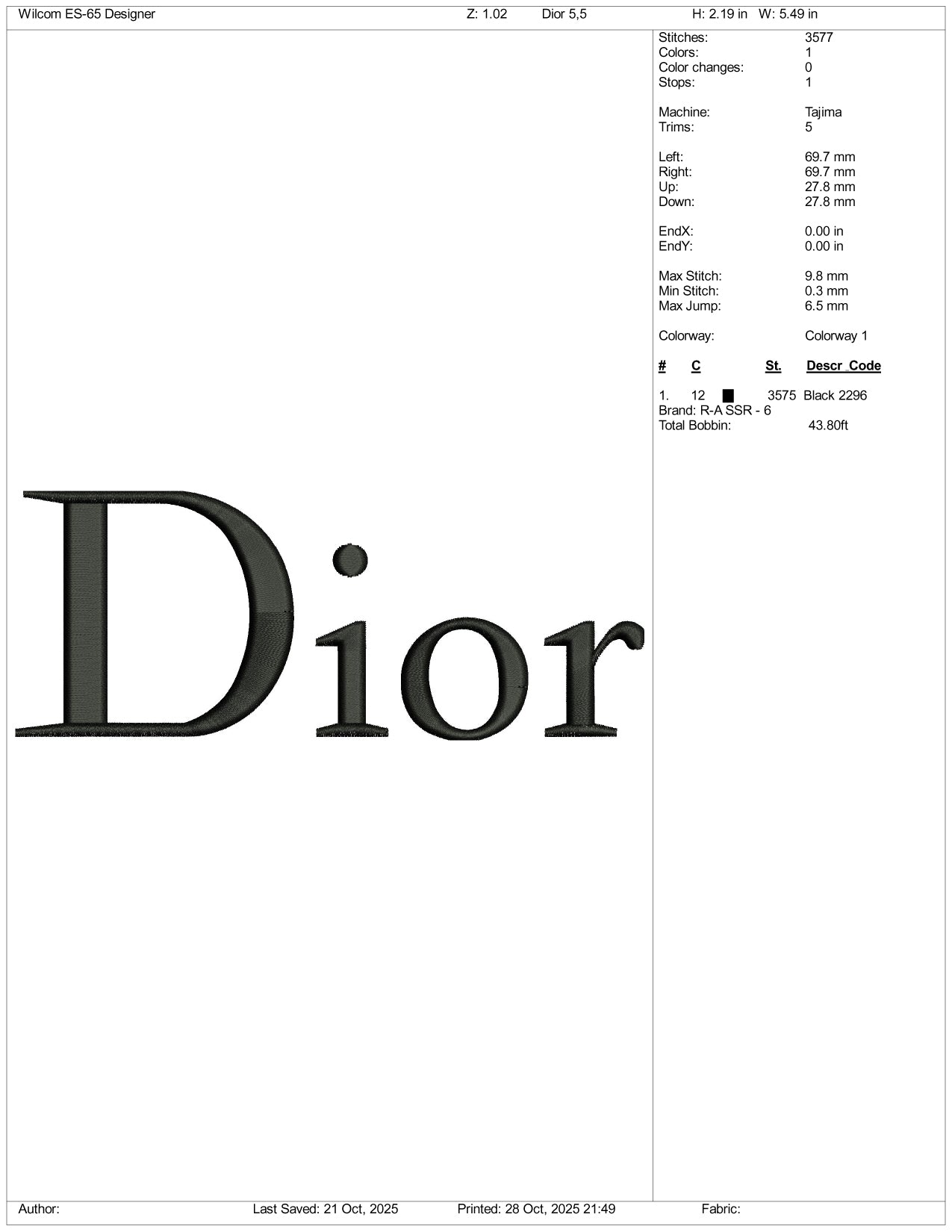 Dior Logo Embroidery Design Files - 3 Size's