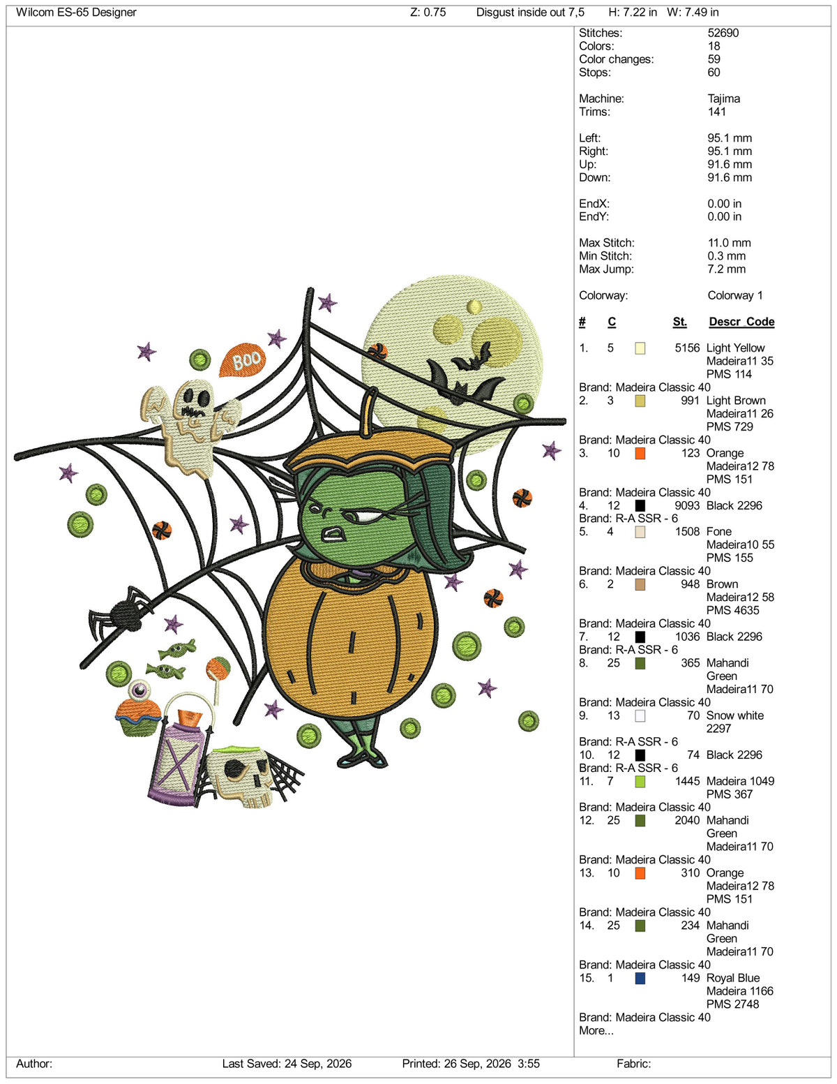 Disgust Inside Out Spooky Embroidery Design Files - 3 Size's
