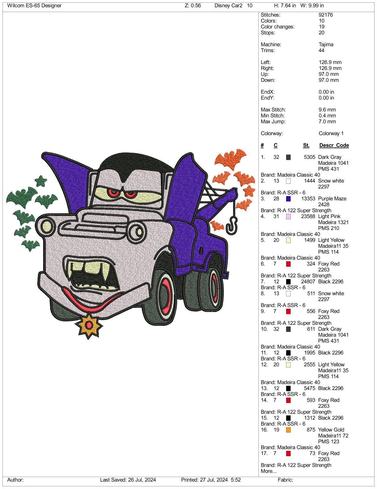 Mater Vampire Embroidery Design Files - 3 Size's