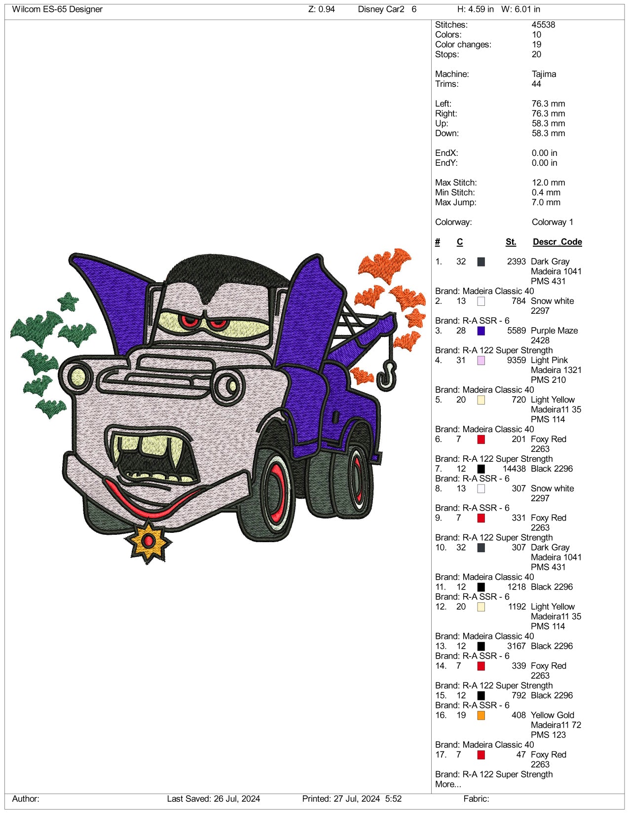 Mater Vampire Embroidery Design Files - 3 Size's