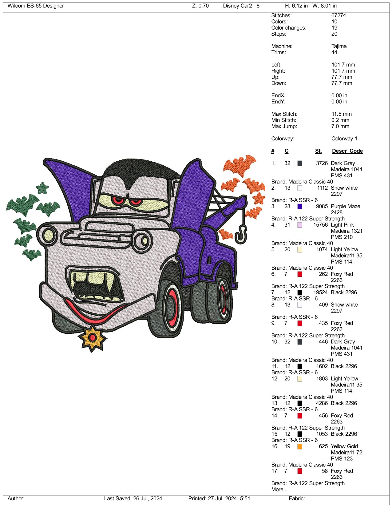 Mater Vampire Embroidery Design Files - 3 Size's