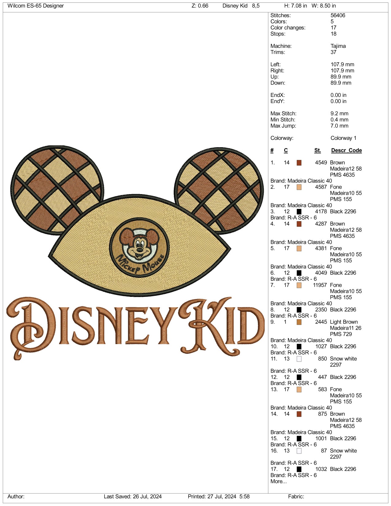 Disney Kid Embroidery Design Files - 3 Size's