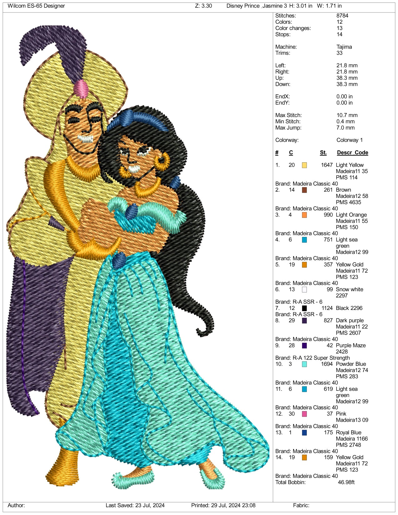 Aladdin & Jasmine Embroidery