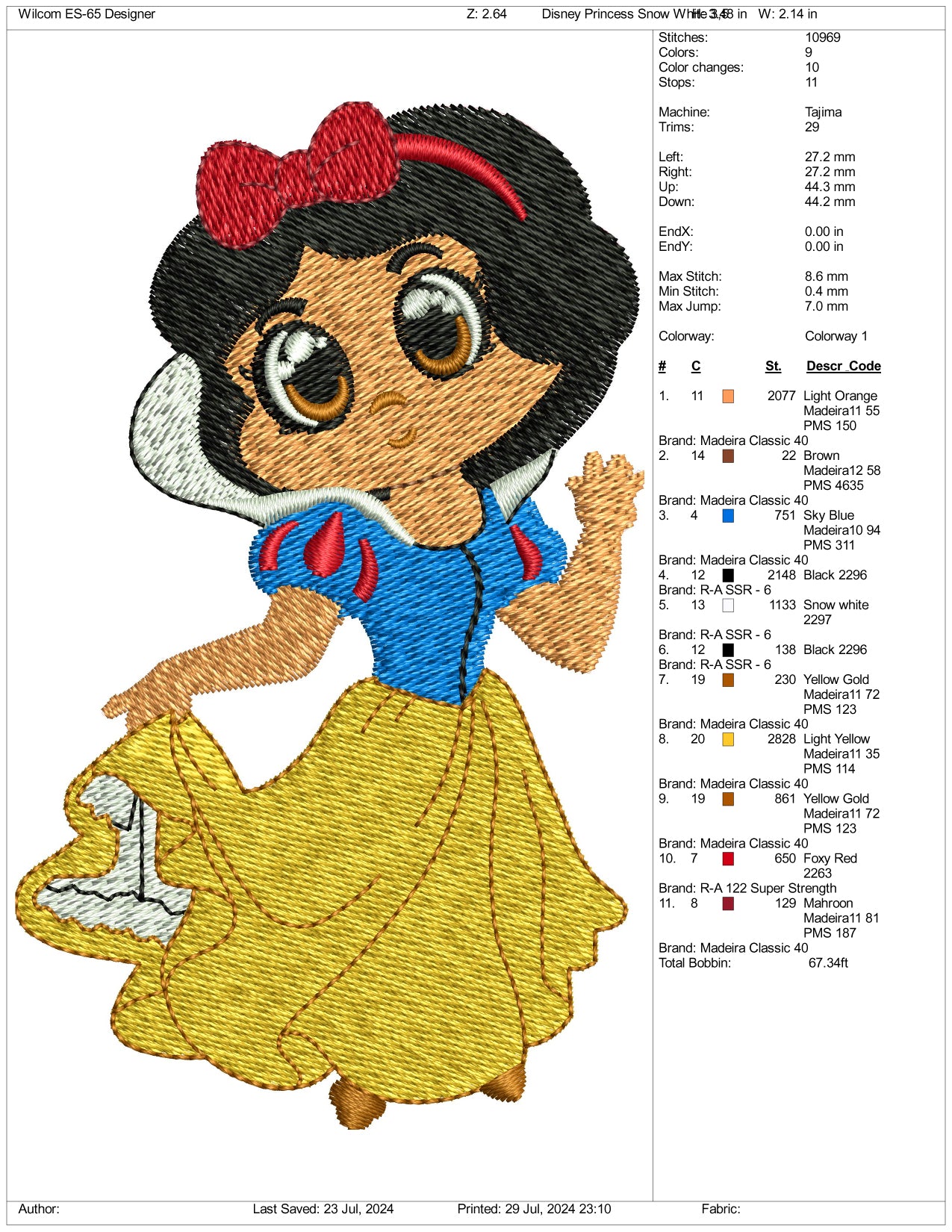 Chibi Snow White  Embroidery Design Files - 3 Size's