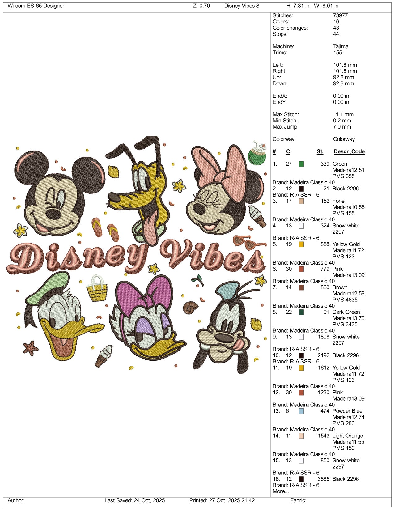 Disney Vibes Embroidery Design Files - 4 Size's
